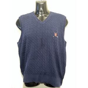 Polo Ralph Lauren Vneck Mens Large Golf Vest Cable Knit Blue Crest USA Made